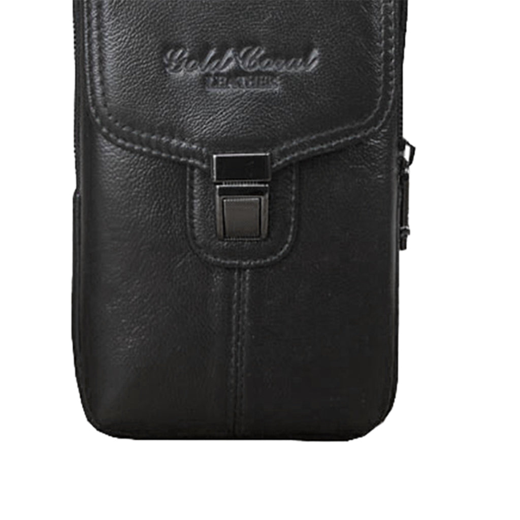 5.5/6 Inch Cell Phone Waist Bag Leather Belt Zipper Coin Purse Bag Black
