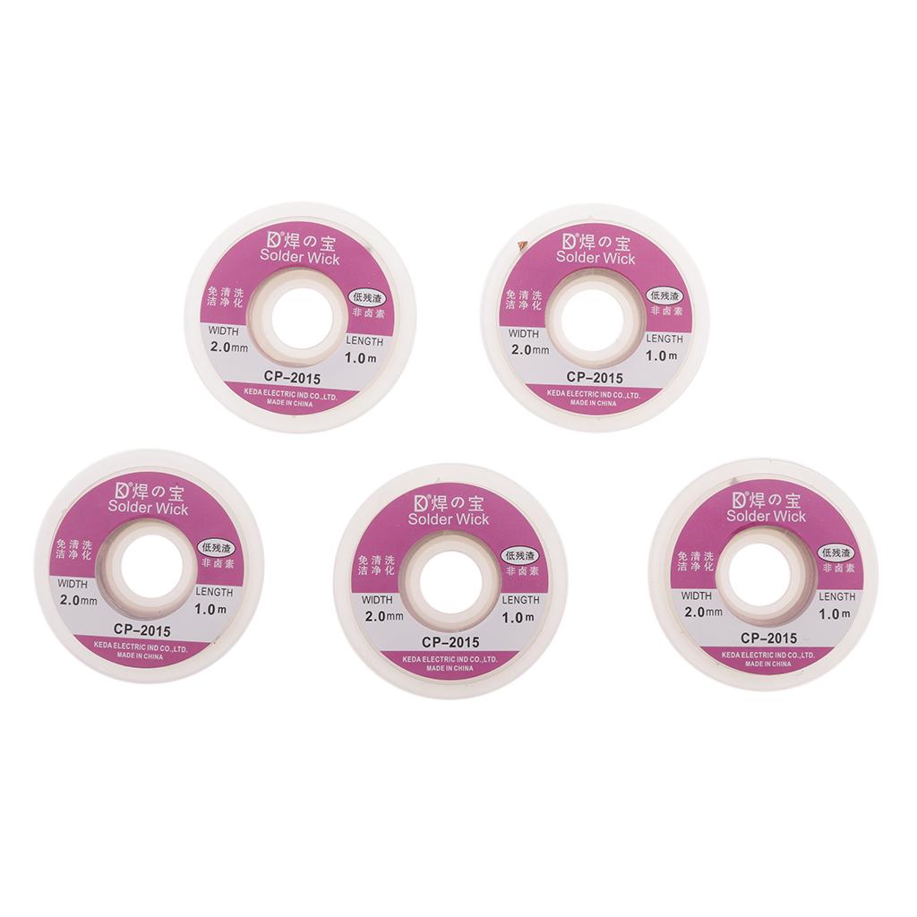 5 Pack 2.0 mm BGA Suction Desoldering Tin Wire Copper Wick Spool Wire 100cm