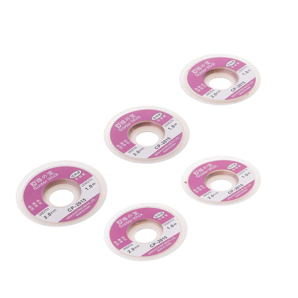 5 Pack 2.0 mm BGA Suction Desoldering Tin Wire Copper Wick Spool Wire 100cm