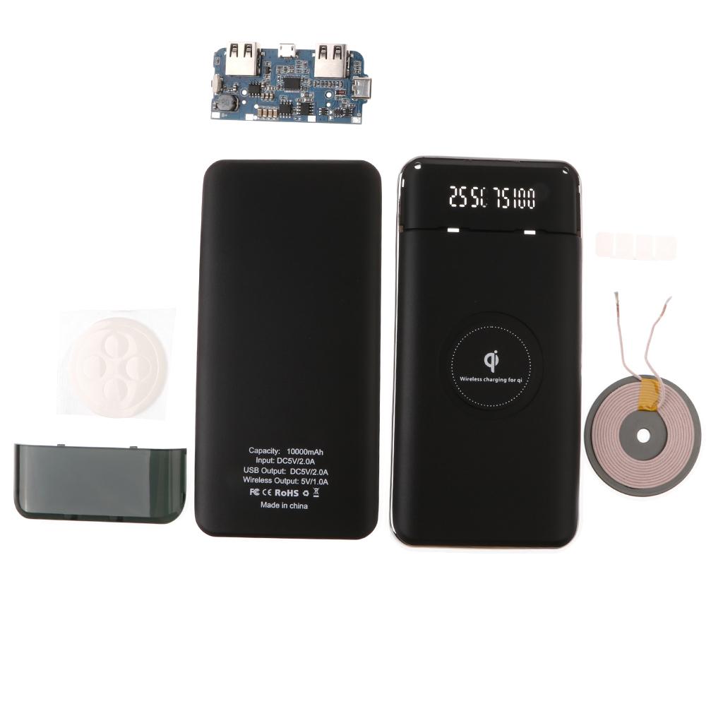 10000mAh Power Bank Wireless Charger USB LED Charger Case for Phone Black