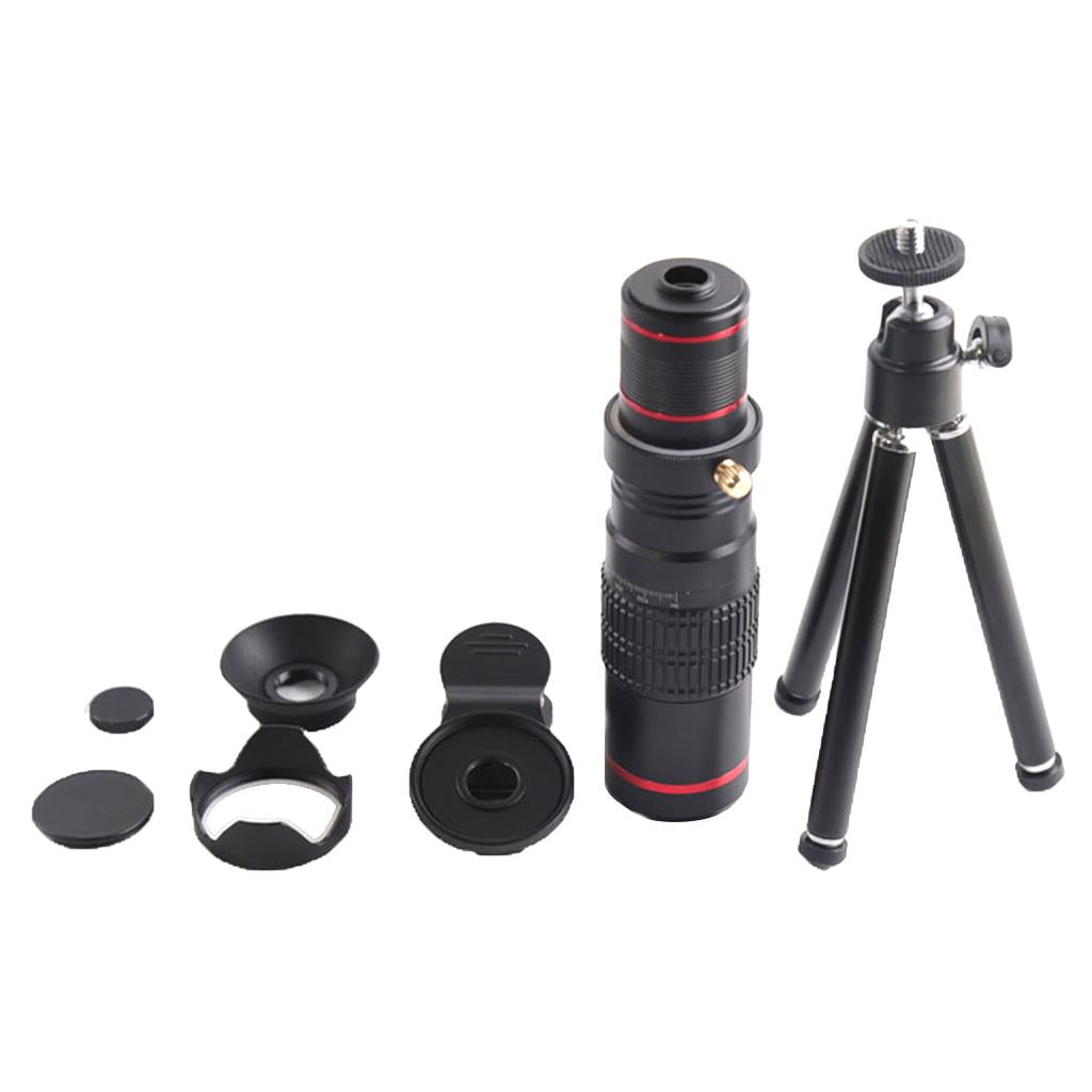 22X Zoom Camera Lens Kit Clip-On Phone Telephoto External Lens Tripod black