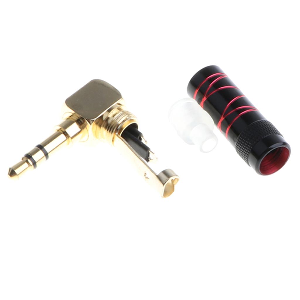 3.5mm Right Angle Male Plug Gold Plated Solder Connector for Phone Red