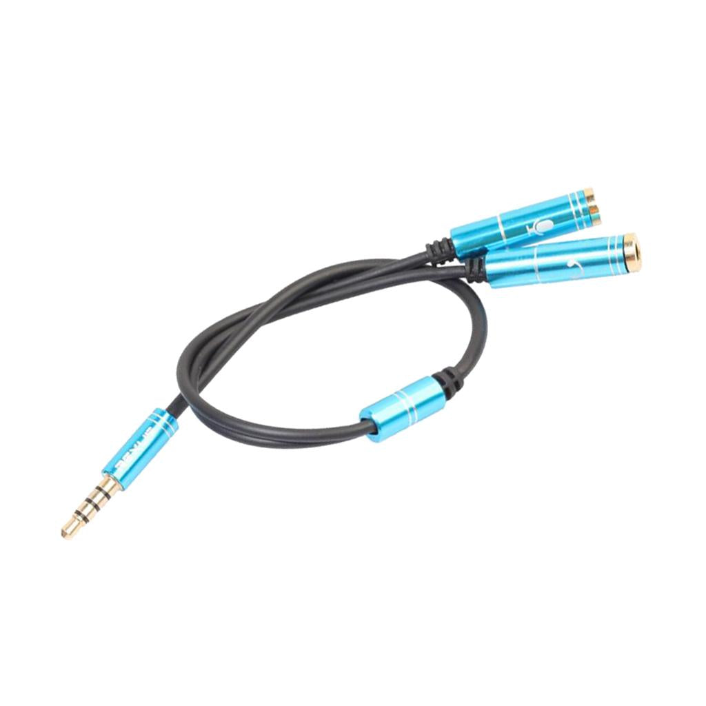 Aux Audio Headphone Mic Splitter Cable 3.5mm Female to 2 Dual Male Sky Blue