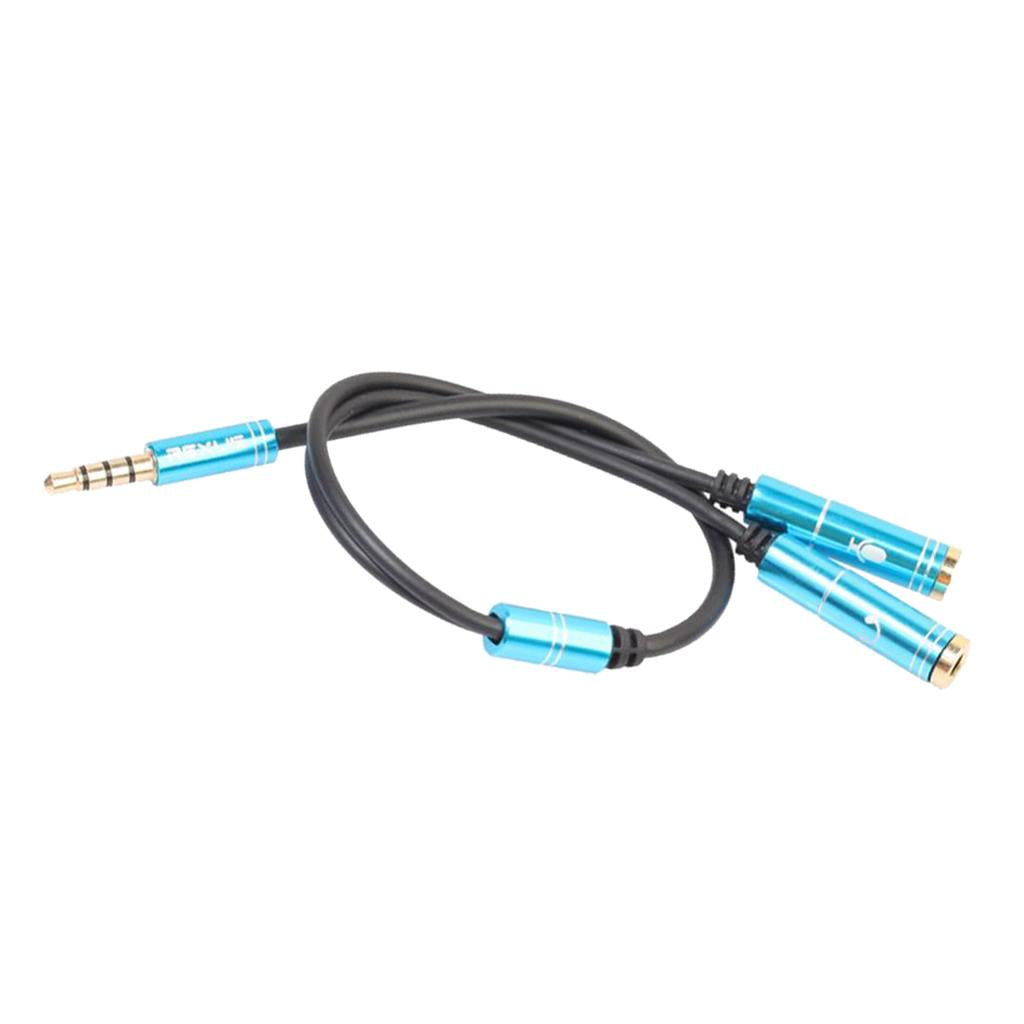 Aux Audio Headphone Mic Splitter Cable 3.5mm Female to 2 Dual Male Sky Blue