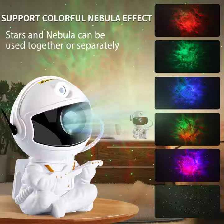 360° Rotating Astronaut Star Projector with remote control, timer, and adjustable LED head—perfect for bedrooms, home décor, and parties.
