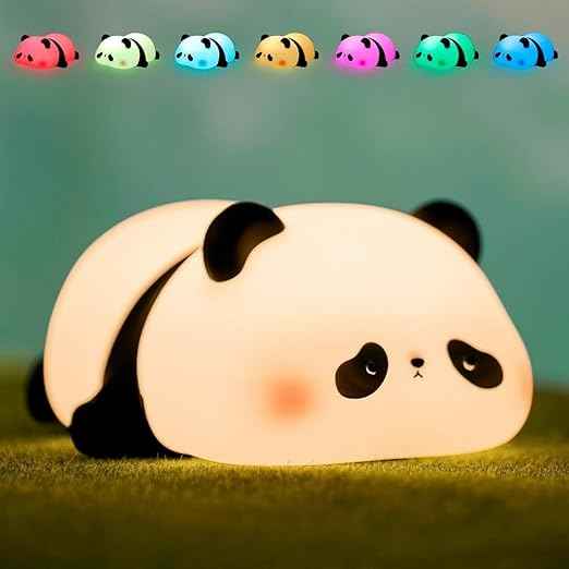 Kids’ Sleeping Panda Touch Night Lamp with soft silicone, rechargeable LED—perfect for bedrooms, romantic décor, or Valentine’s gifts.