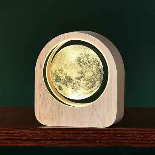 3D Acrylic LED Night Light with Durable Plastic Base Decorative Table Lamp ( Standing Moon Ball)