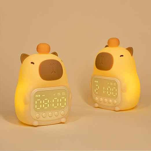 Bear Style Digital Bedside Clock with LED display, night lamp, snooze alarm, timer, and temperature function – suitable for kids’ rooms and home décor.