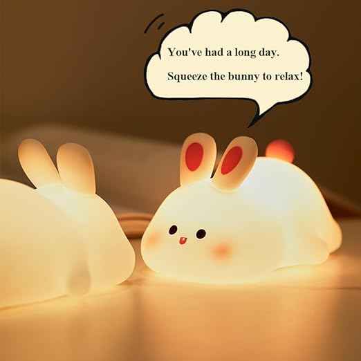 Cute Little Rabbit Silicone Night Light with touch control and rechargeable LED—ideal for children’s rooms and gifting for couples or loved ones.
