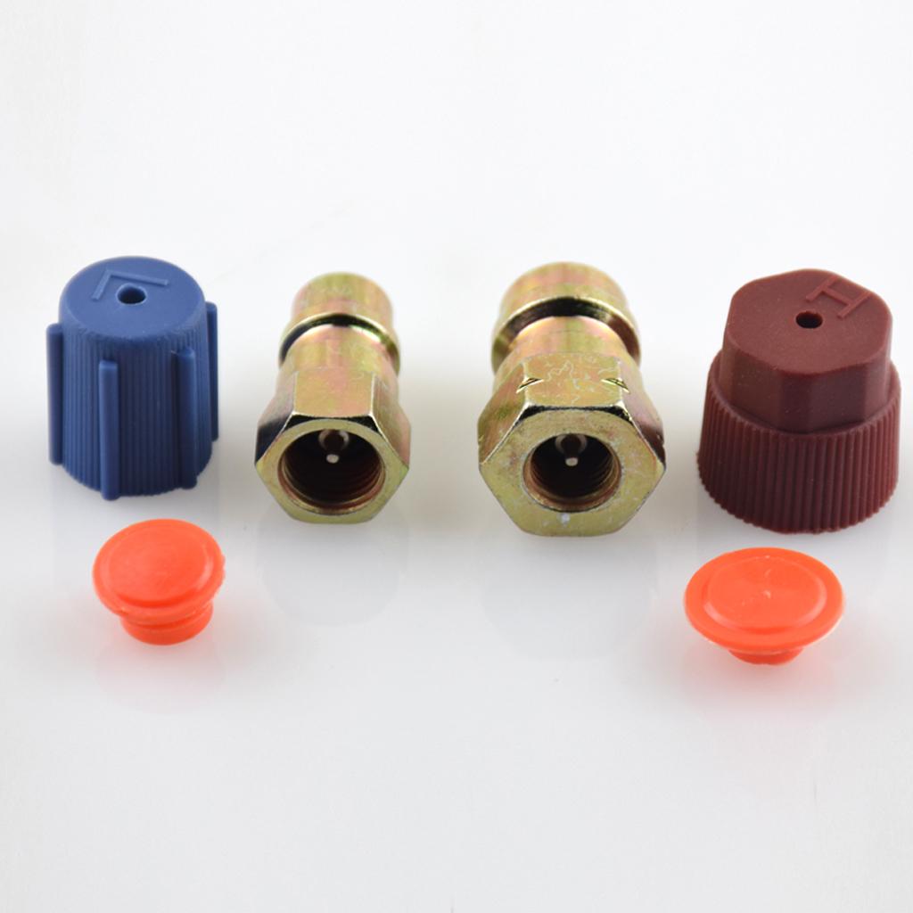 4X AC Fitting Port Adapter Retrofit R12 to Accept R134a 7/16 LOW 3/8" HIGH"