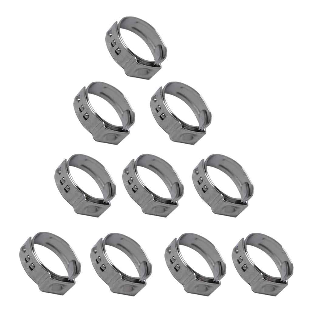10 Pieces Stainless Steel Single Ear Clamps Hydraulic Hose 10 x 16.6-19.8mm