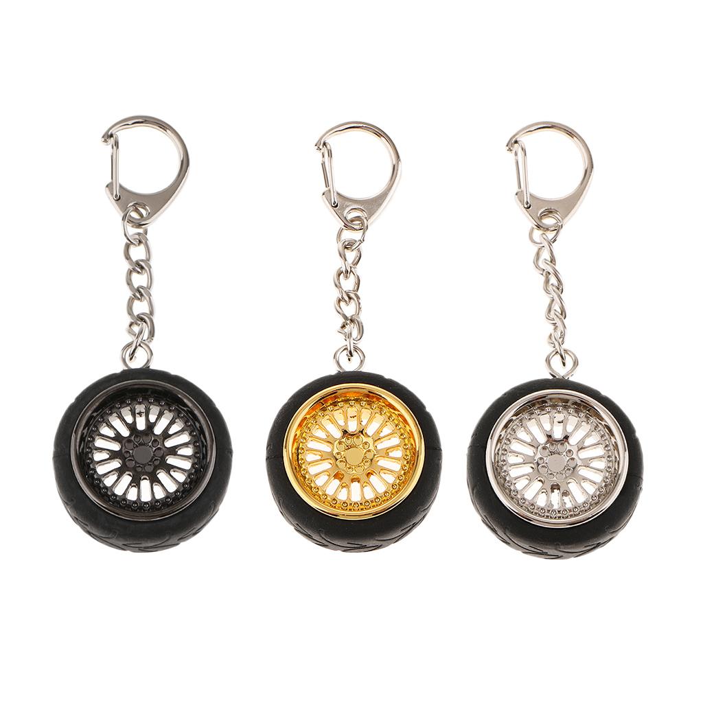 4xCar Key Ring Creative Wheel Rim Hub Design Chain Keyfob Pendant Golden