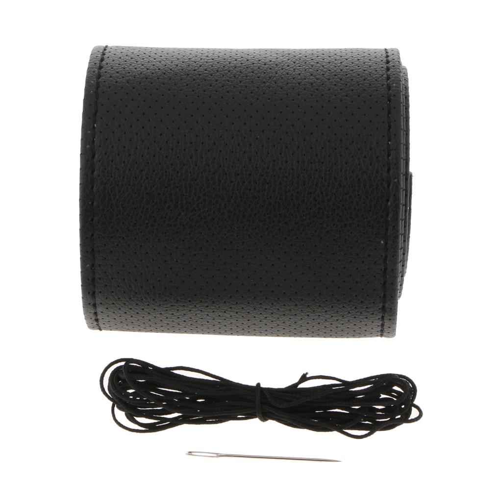 Genuine Leather DIY Car Steering Wheel Cover 38cm W/ Needle and Thread Black