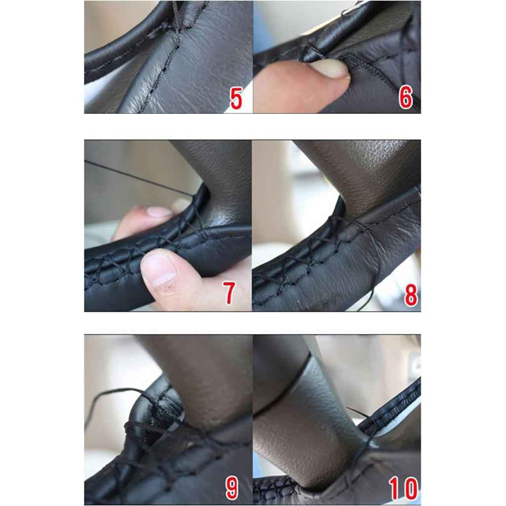 Genuine Leather DIY Car Steering Wheel Cover 38cm W/ Needle and Thread Black