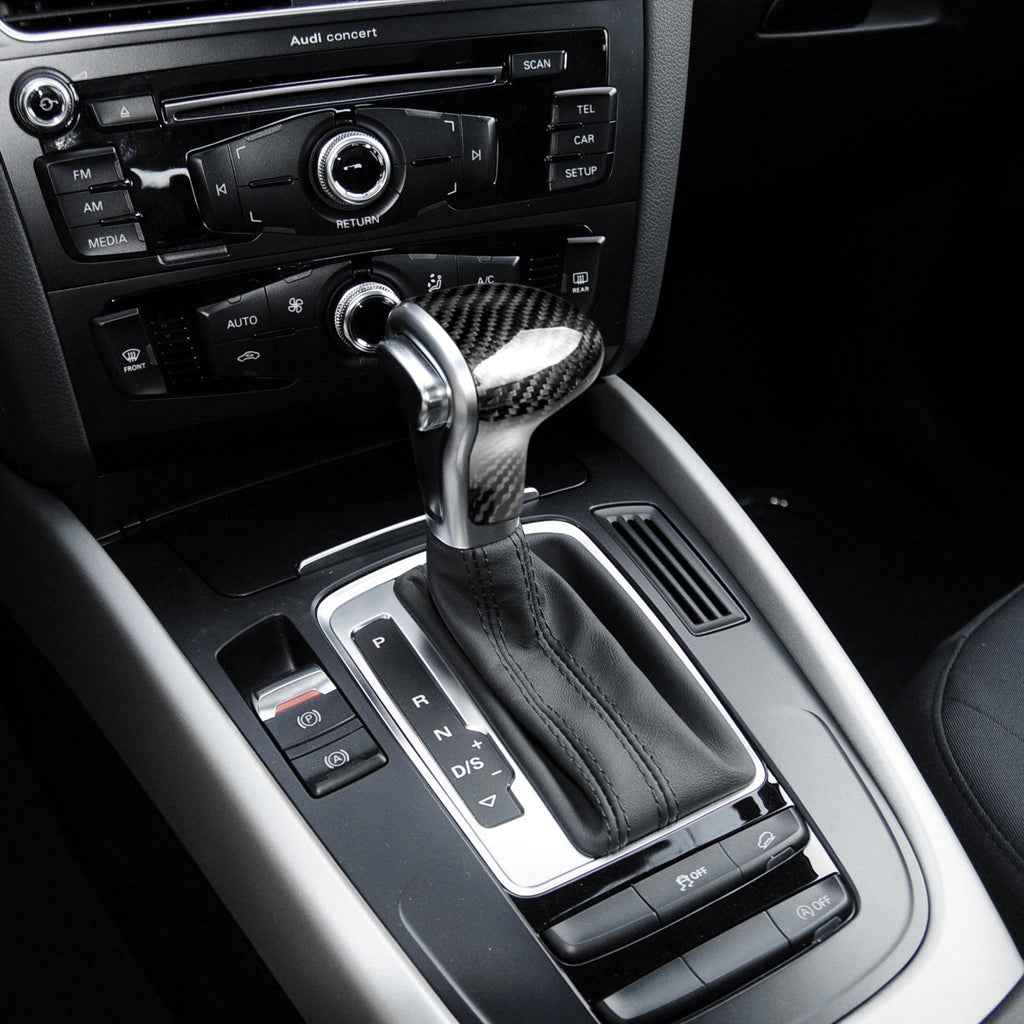 Black Durable Real Carbon Fiber Shift Shifter Knob Inner Diameter Set Car Universal Fits For Audi A4/A5/A6/A7/S7/Q5/Q7