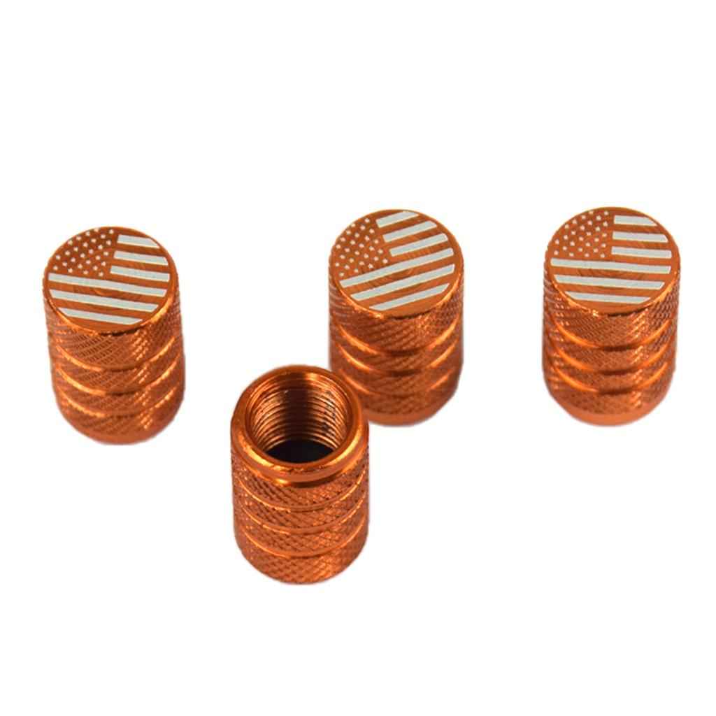 USA American Flag - Tire Rim Valve Stem Caps - Aluminum Orange