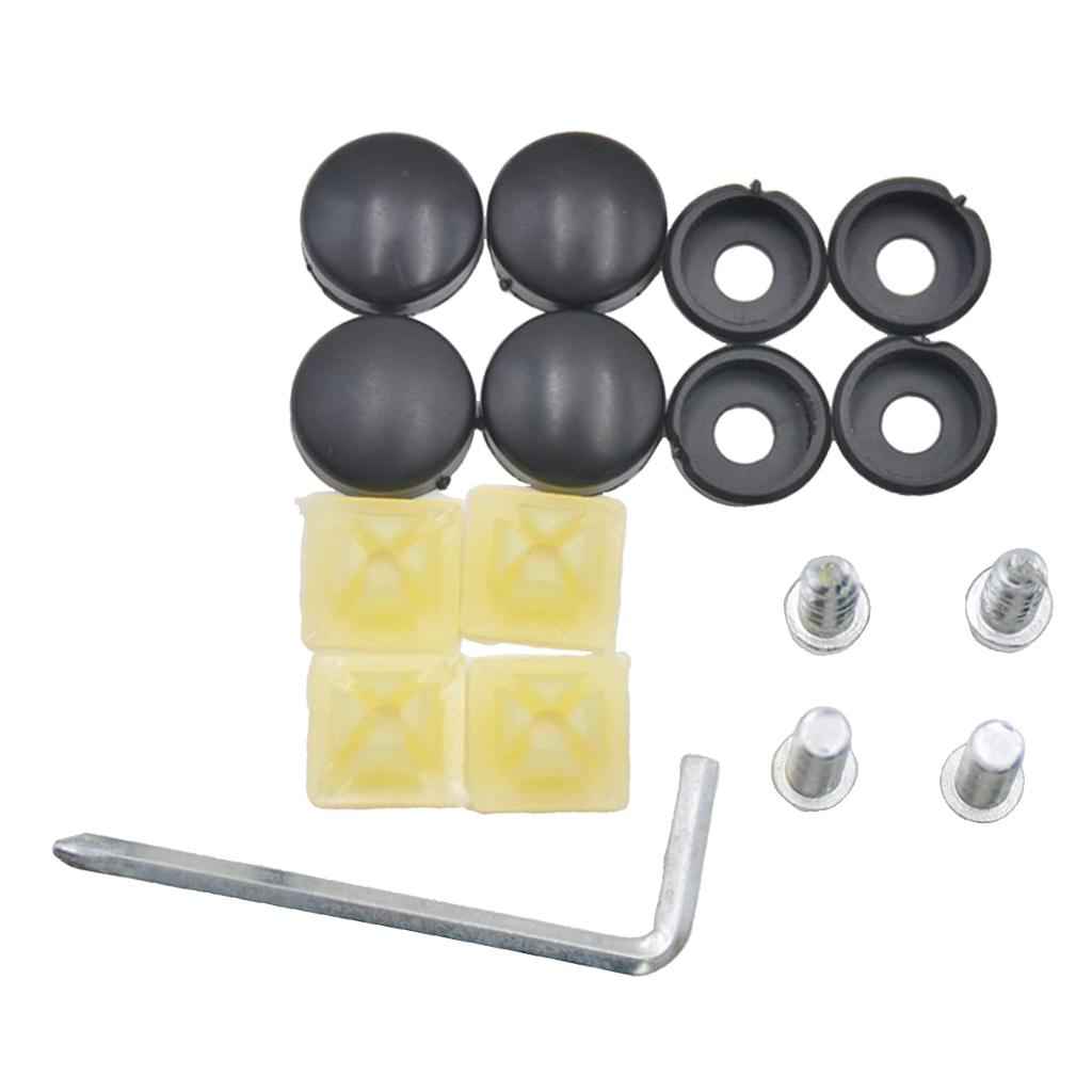 Stainless Steel License Plate Frame Screws Fasteners + Black Screw Caps Assy
