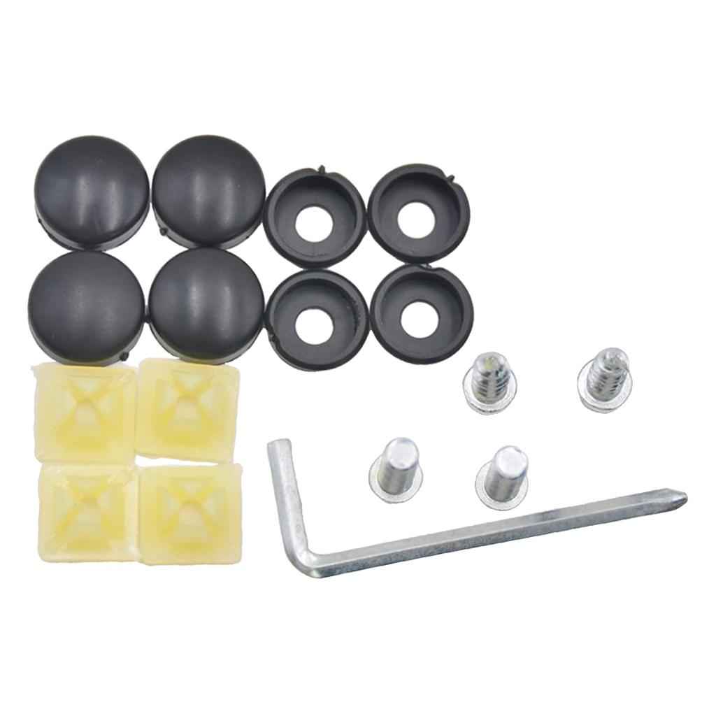 Stainless Steel License Plate Frame Screws Fasteners + Black Screw Caps Assy