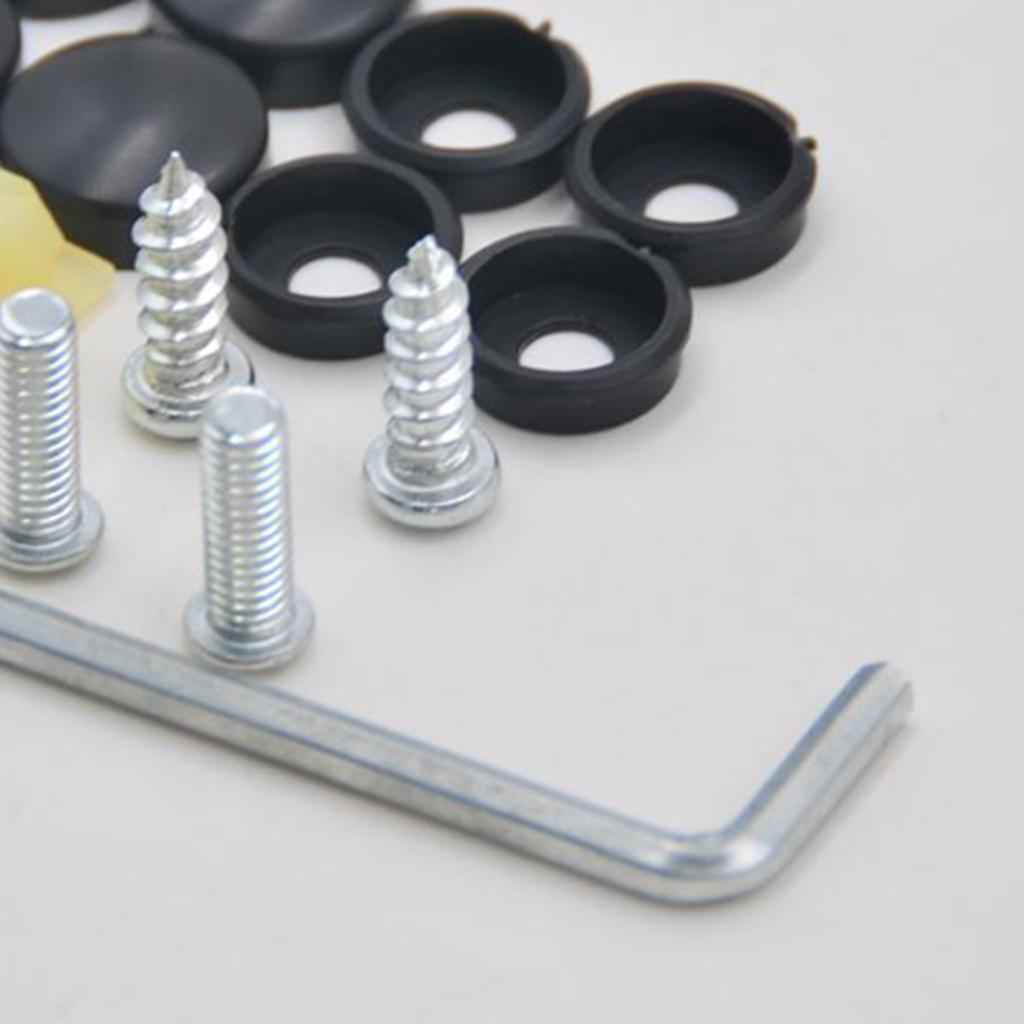 Stainless Steel License Plate Frame Screws Fasteners + Black Screw Caps Assy