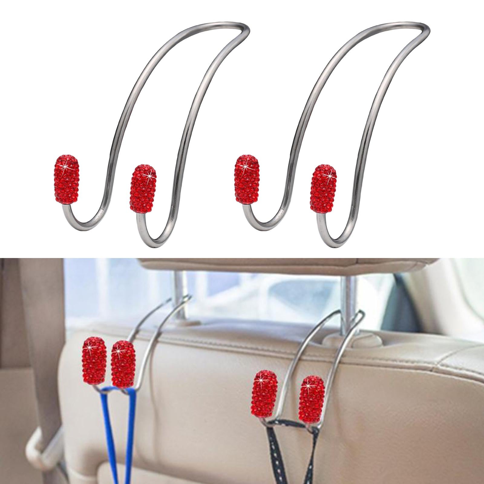 3x2Pcs Car Head Rest Hanger Hooks Grocery Purse Bags Organizer Red