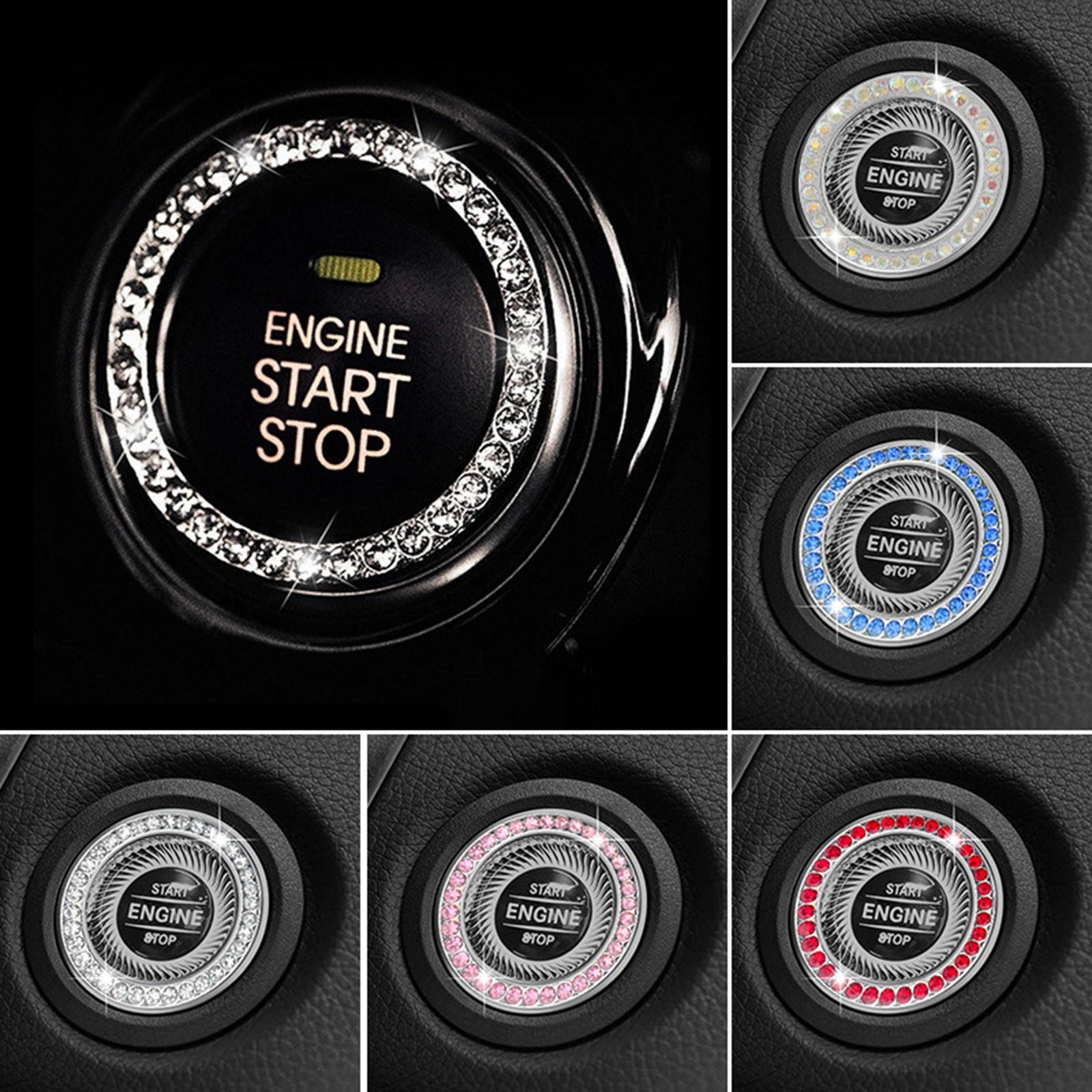 4xBling Rings Shiny Start Button Rhinestone Ignition Push Button Trim Red