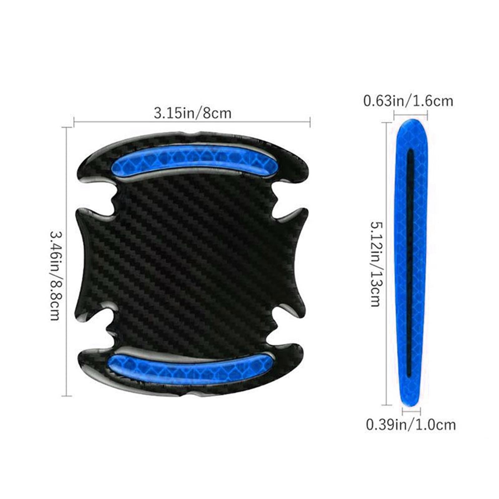 3x8 Pieces Universal Car Door Handle Scratch Protector Reflector Stickers Blue