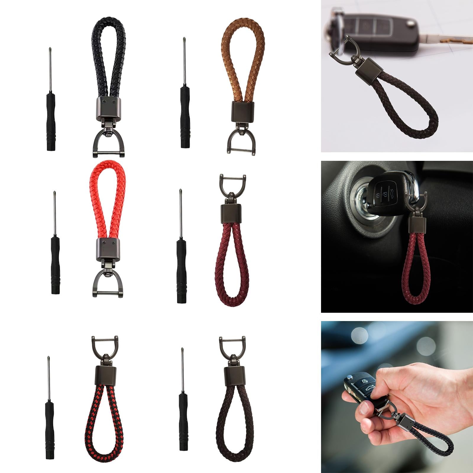 3xCar Keychain D Shape Ring Classic PU Leather Universal for Men Women Black