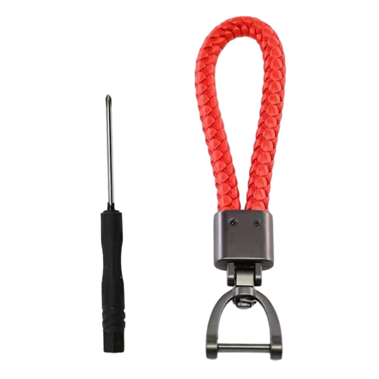 2xCar Keychain D Shape Ring Classic PU Leather Universal for Men Women Red