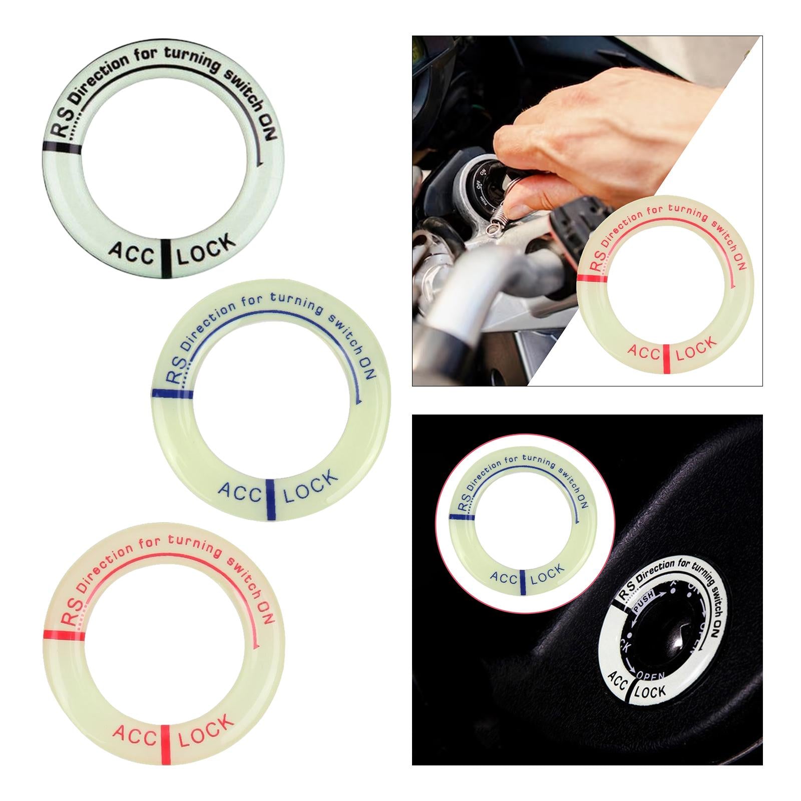 4xUniversal Ignition Switch Decoration Rings Glow in The Dark luminous Black