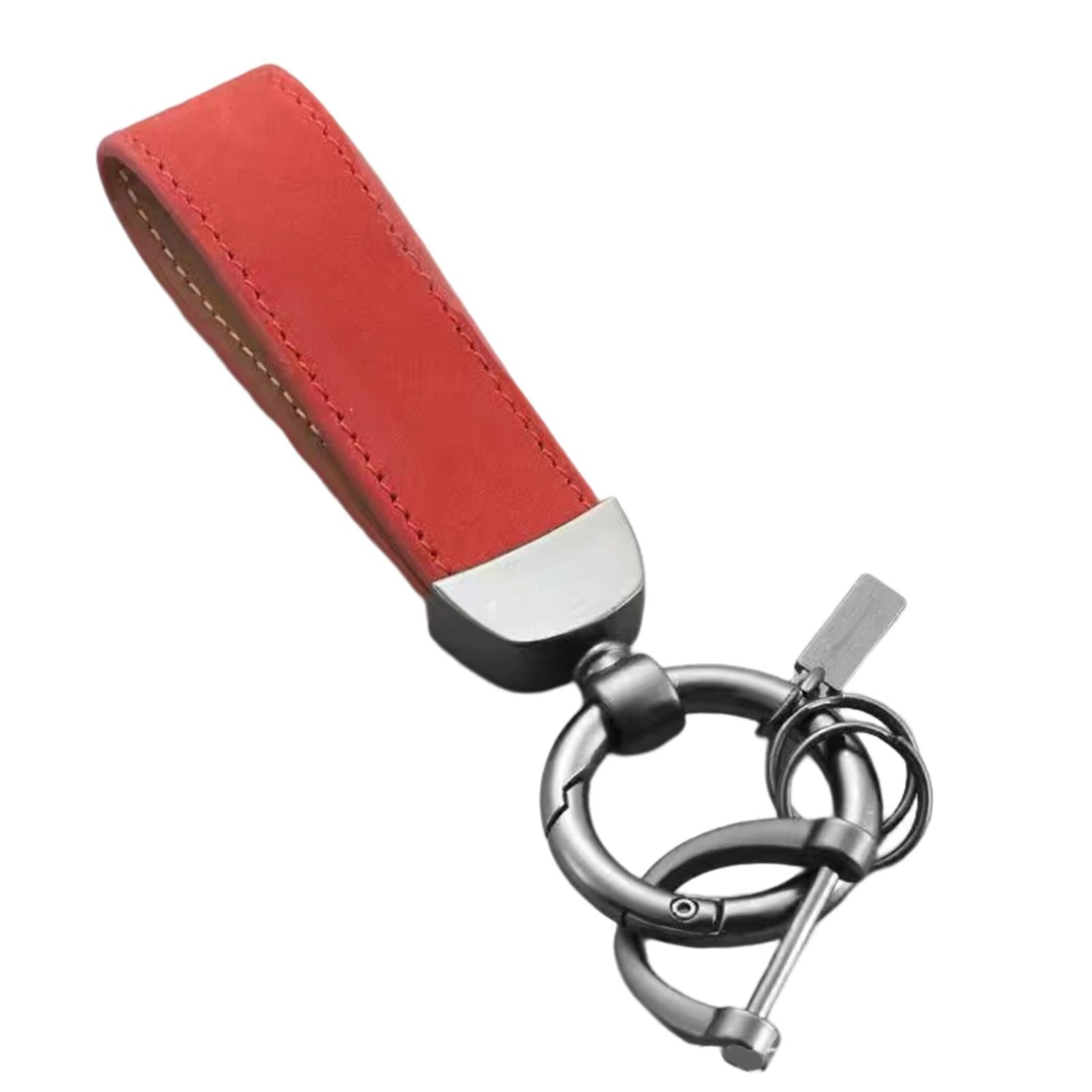3xPU Leather Keychain Decor Gift Key Ring Clip for Backpack Purse Handbag Red