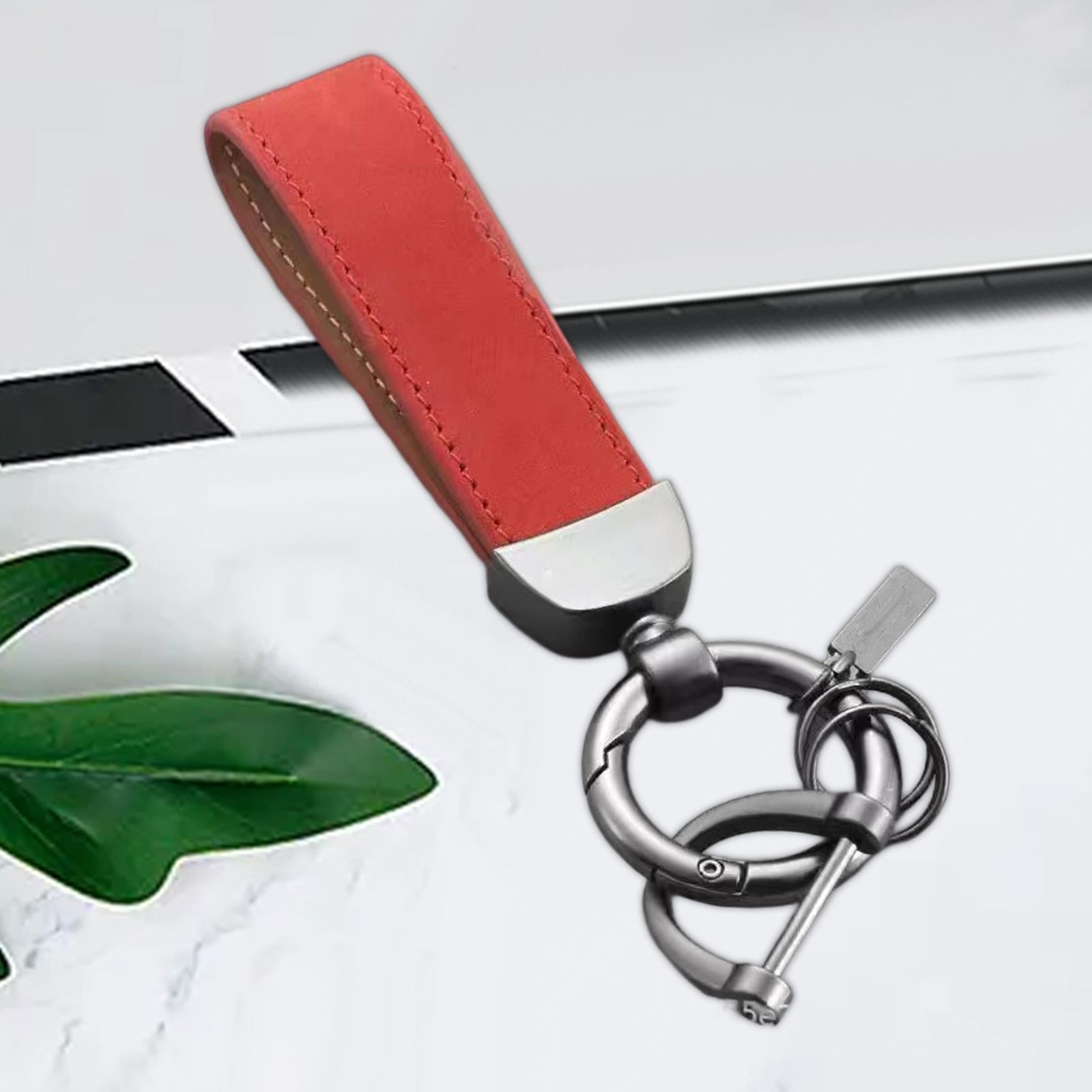 4xPU Leather Keychain Decor Gift Key Ring Clip for Backpack Purse Handbag Red
