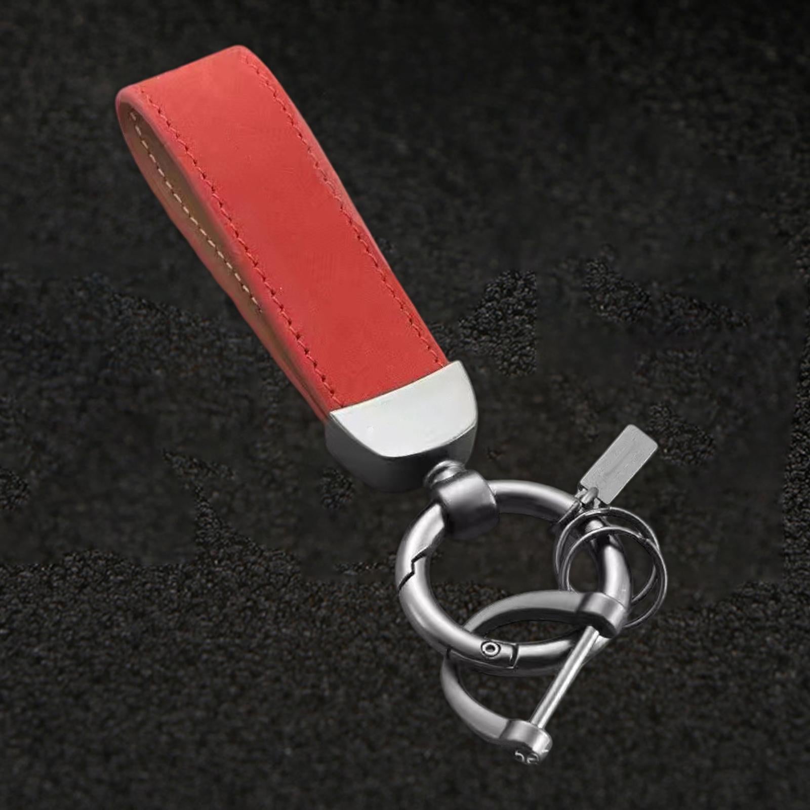 3xPU Leather Keychain Decor Gift Key Ring Clip for Backpack Purse Handbag Red