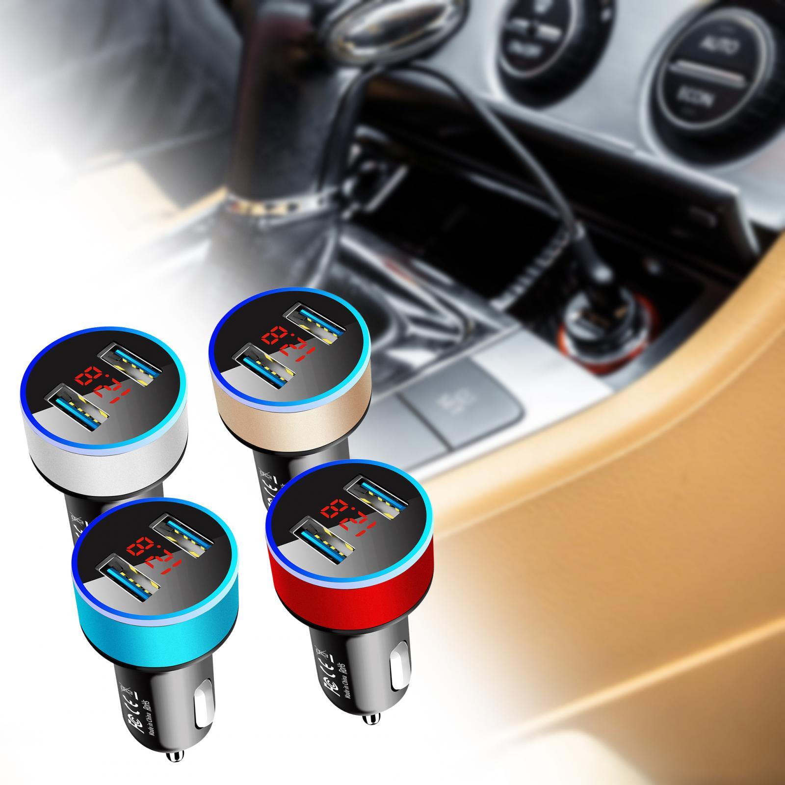 2xCar Charger with Voltage Dual Ports for Smartphones MP3 Cameras Gold