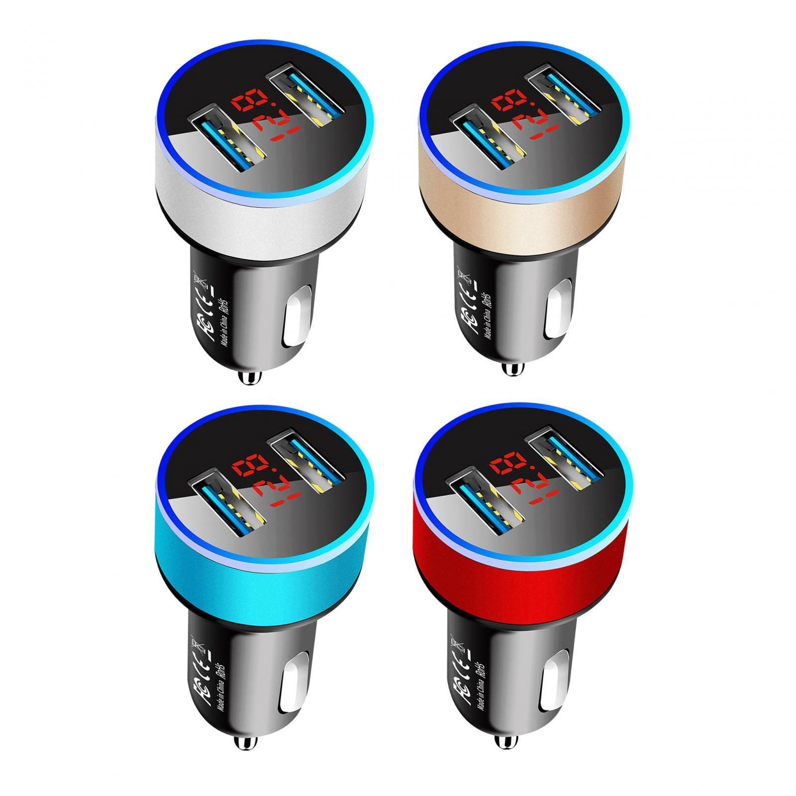 2xCar Charger with Voltage Dual Ports for Smartphones MP3 Cameras Gold