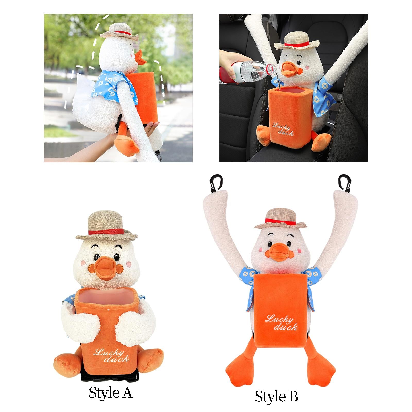Plush Tissue Box Trash Can Tissue Holder for Vehicle Decoration Style A