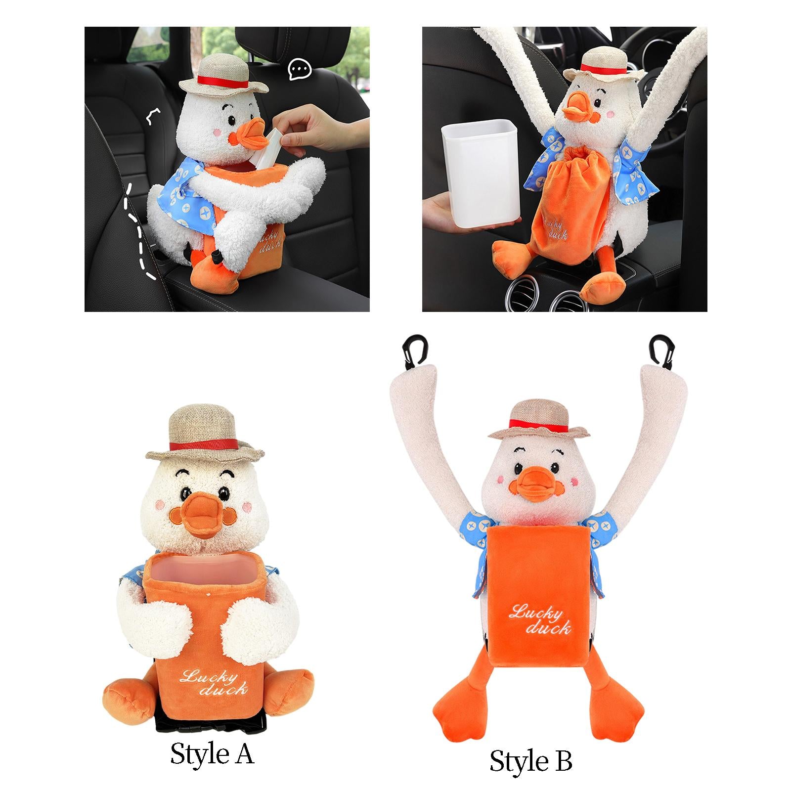 Plush Tissue Box Trash Can Tissue Holder for Vehicle Decoration Style A