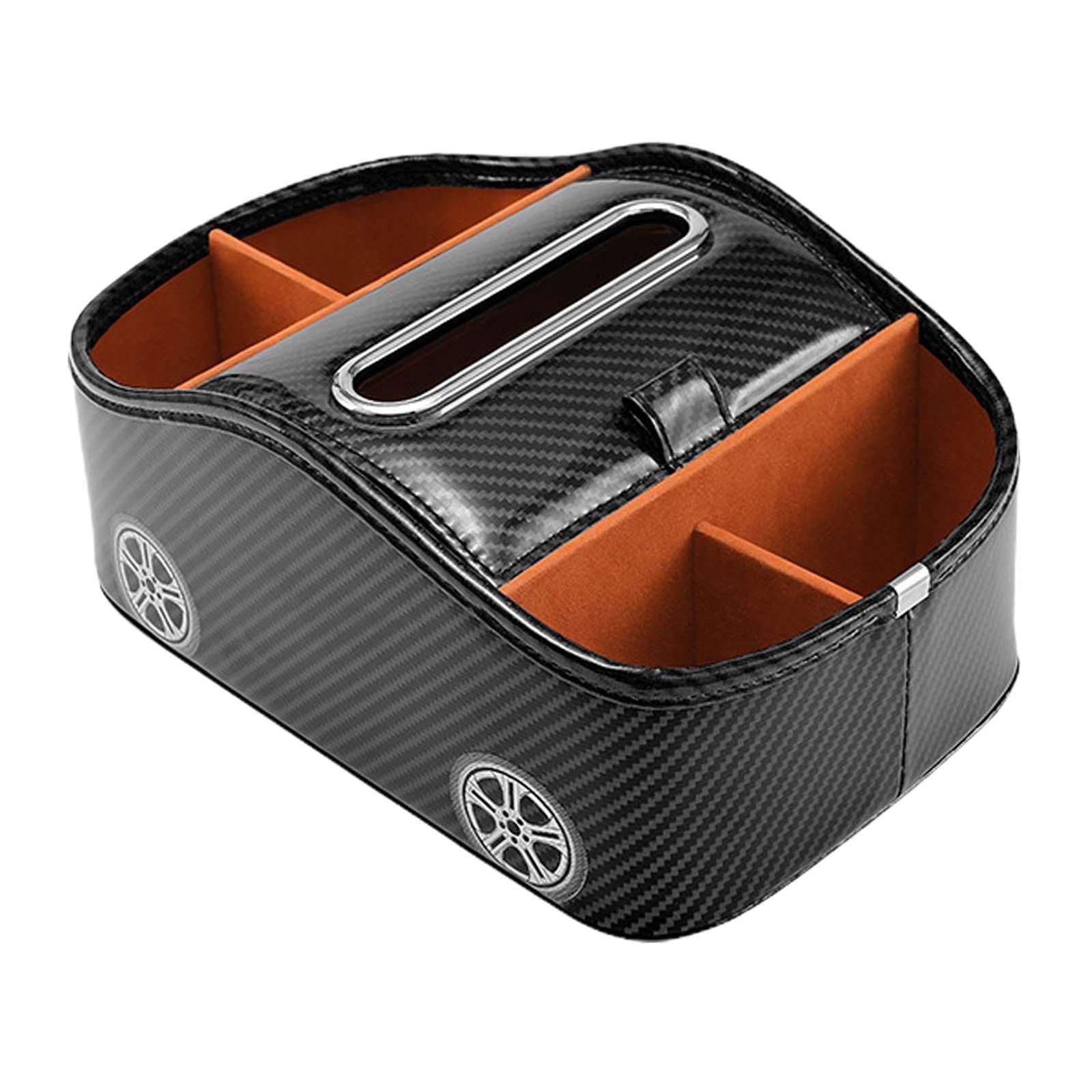 Car Armrest Storage Box Console Organizer for Lipstick Key Paper Towels carbon fiber black