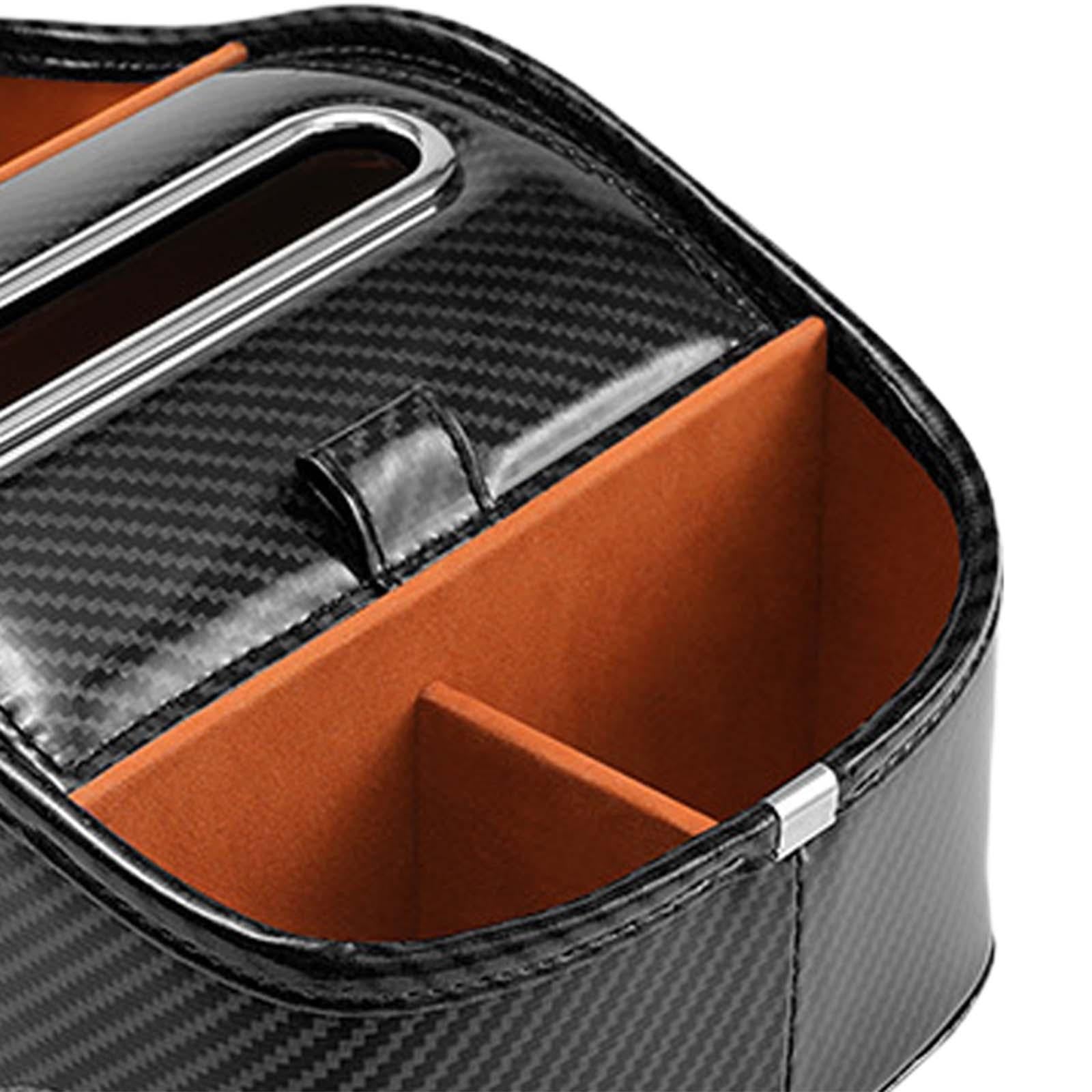 Car Armrest Storage Box Console Organizer for Lipstick Key Paper Towels carbon fiber black