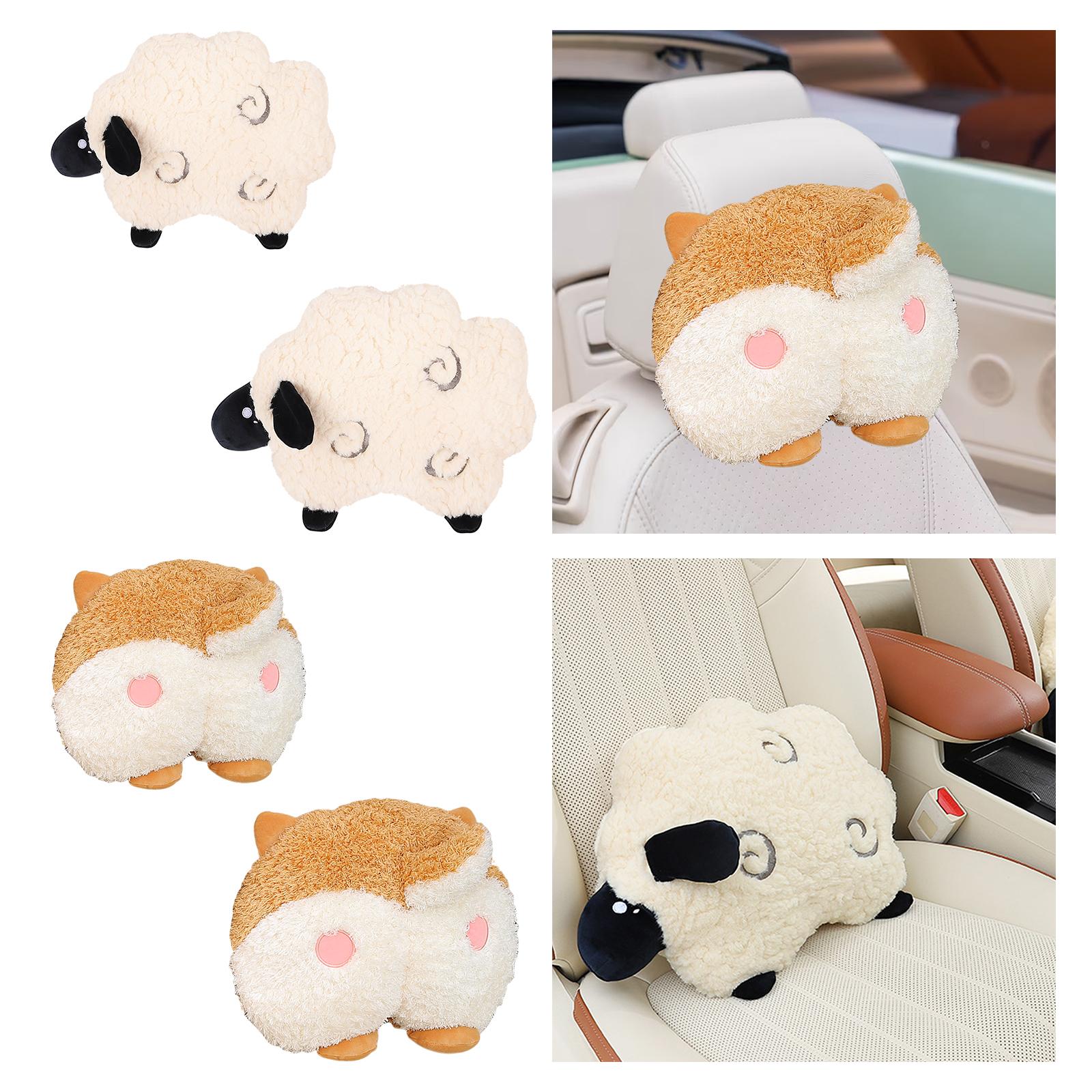 Car Pillow Attachment Car Cushion for Travelling Driving Decor 26cmx27cm Lamb