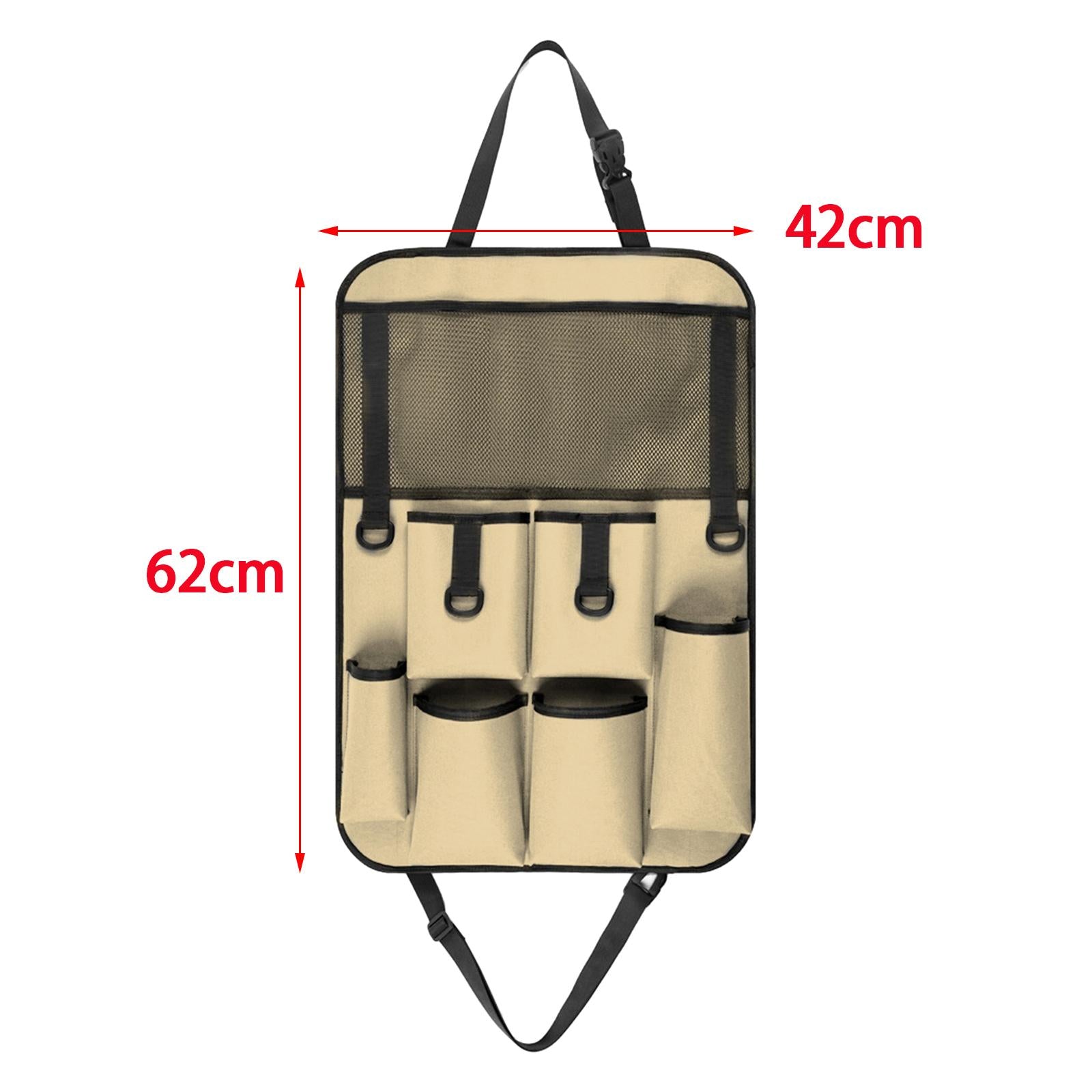 Car Back Seat Organizer Bottle Bag Kick Mat for Snacks Tissue Box Books Khaki
