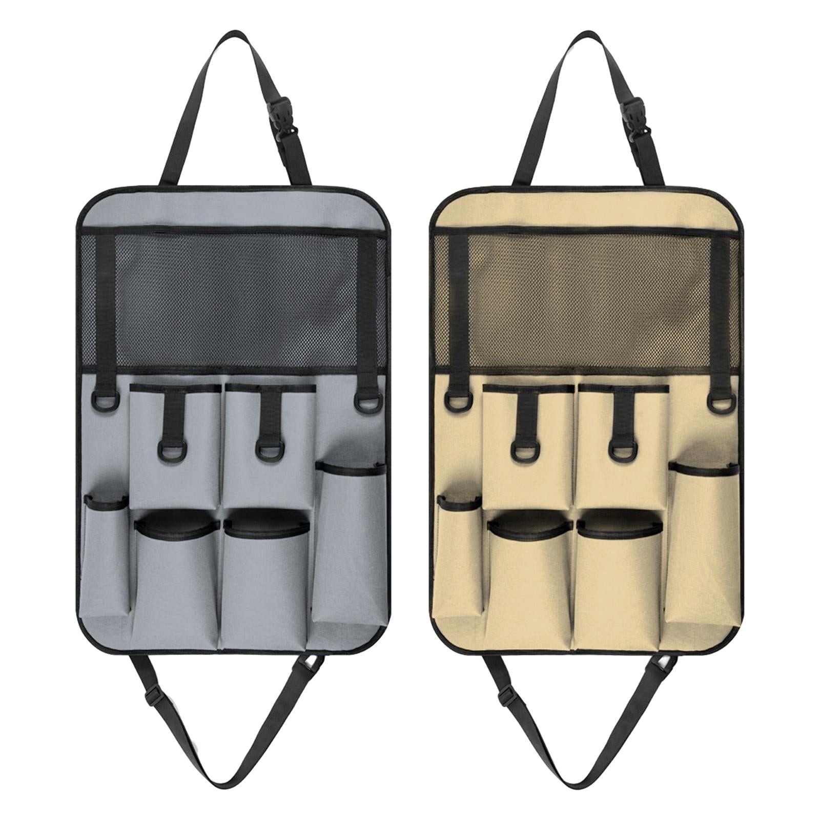 Car Back Seat Organizer Bottle Bag Kick Mat for Snacks Tissue Box Books Khaki