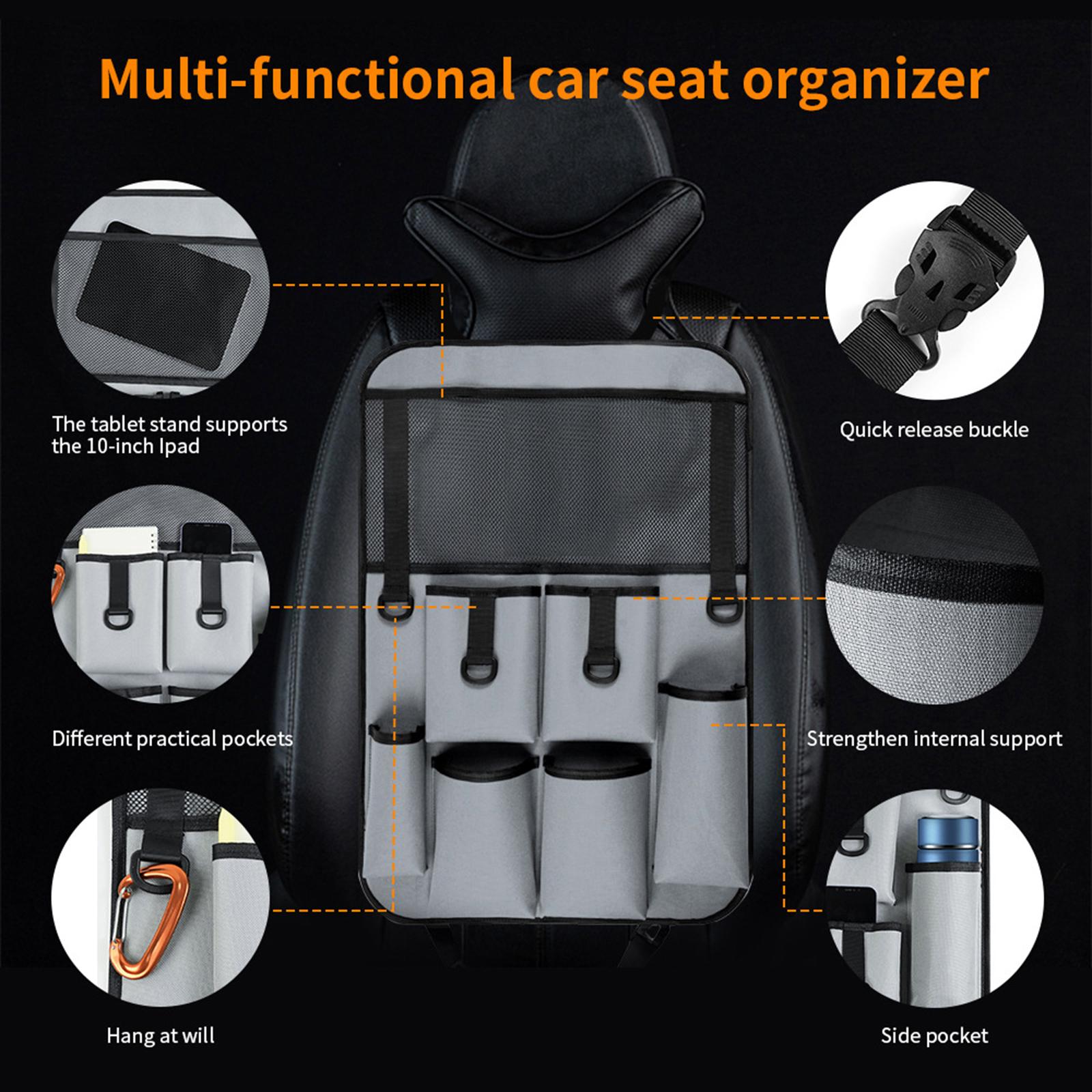 Car Back Seat Organizer Bottle Bag Kick Mat for Snacks Tissue Box Books Gray