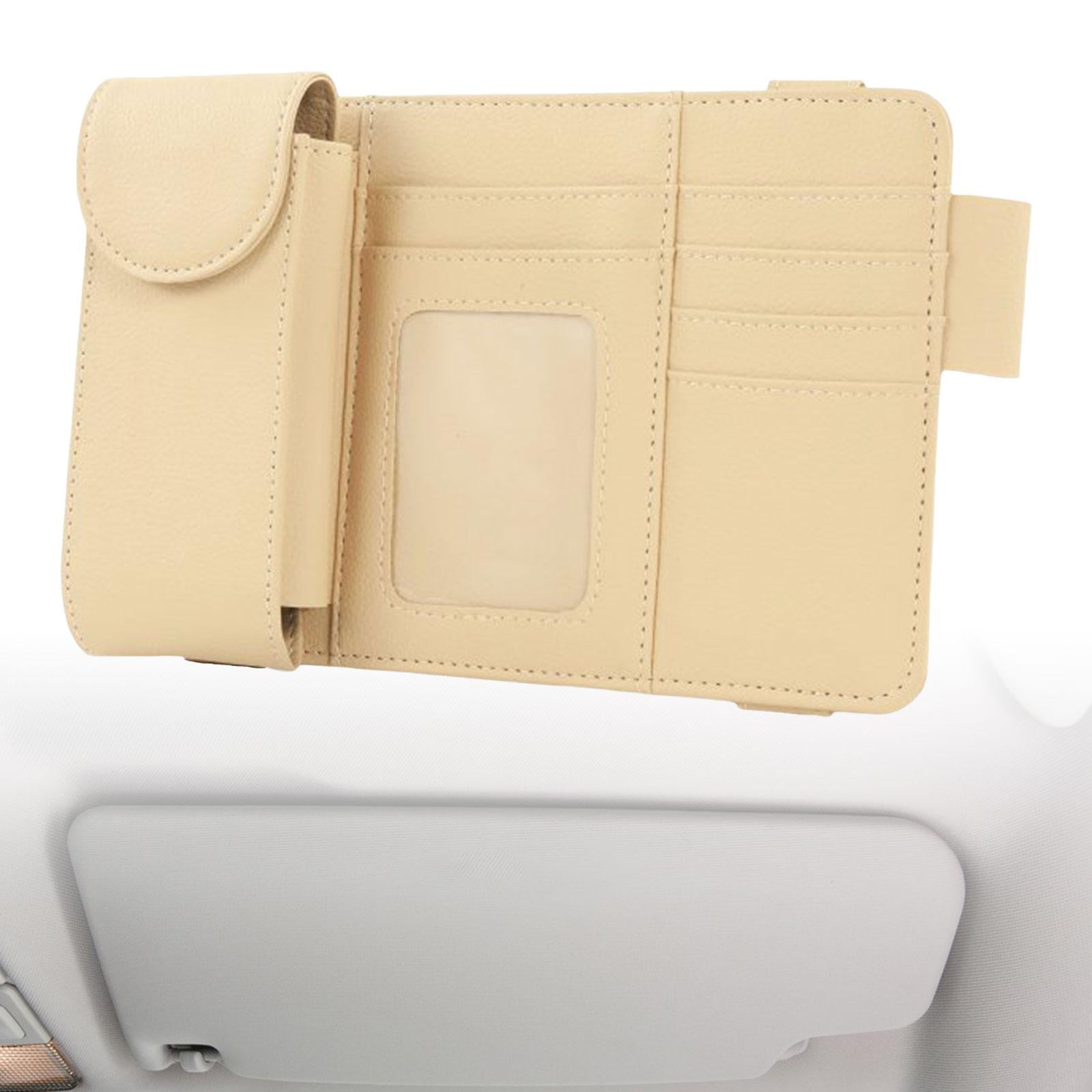 Car Sun Visor Storage Organizer Durable Premium Vehicle Interior Accessories Beige