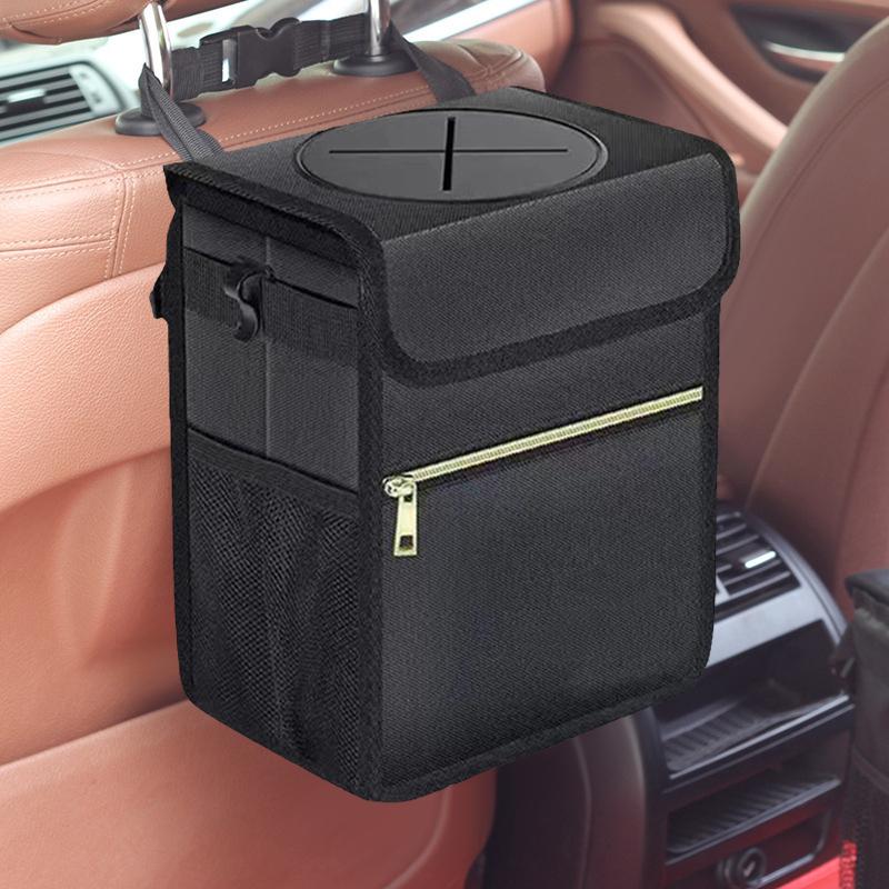 Car Garbage Can Car Trash Bin Organizer Multipurpose Black Durable Leakproof