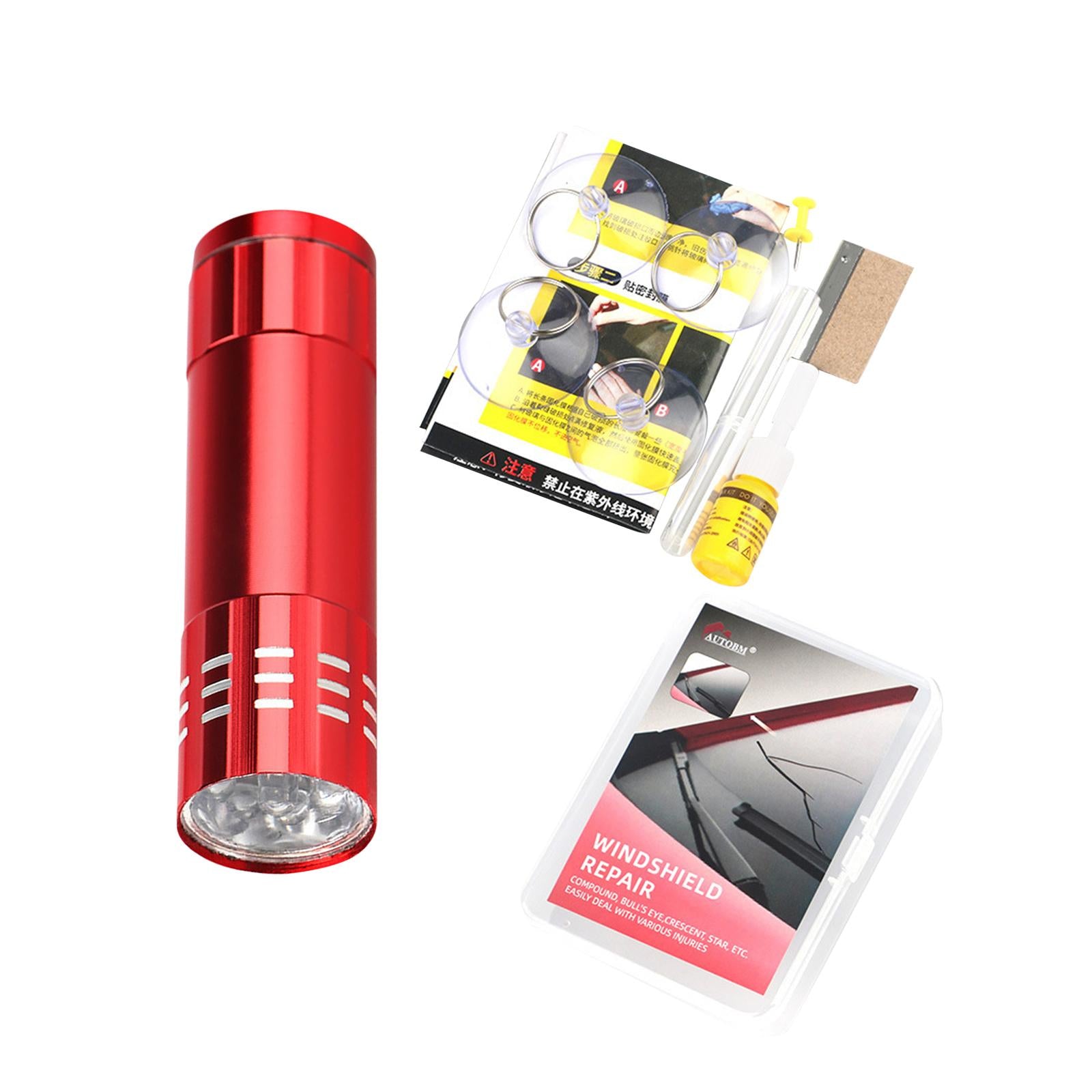 2xWindshield Crack Repair Kit Curing Lamp Automotive Glass Repair Fluid Glue Style A