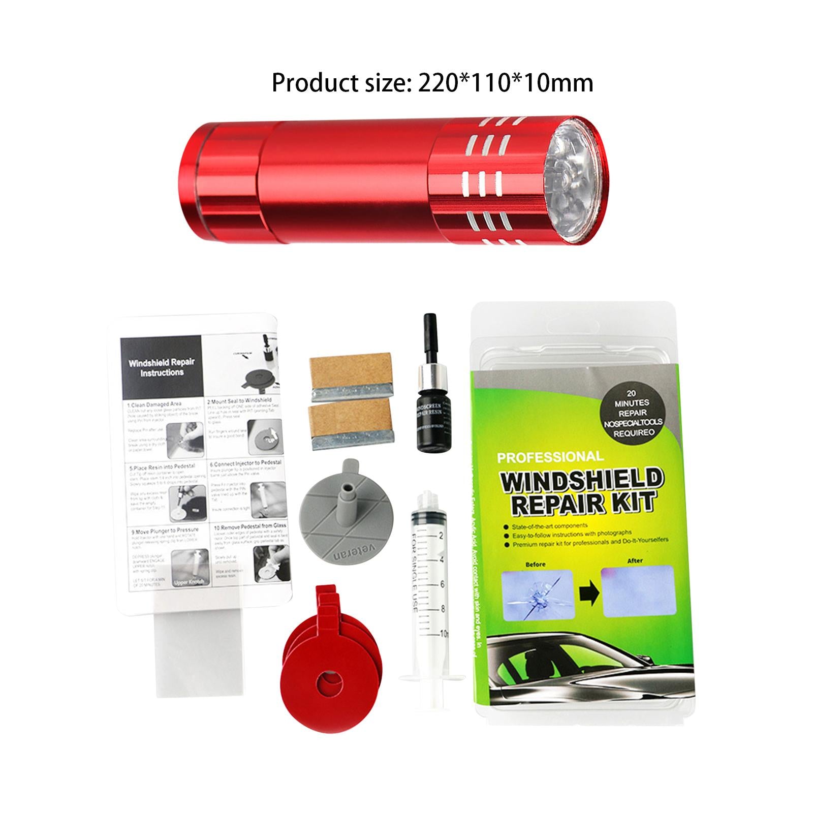 Windshield Crack Repair Kit Curing Lamp Automotive Glass Repair Fluid Glue Style B