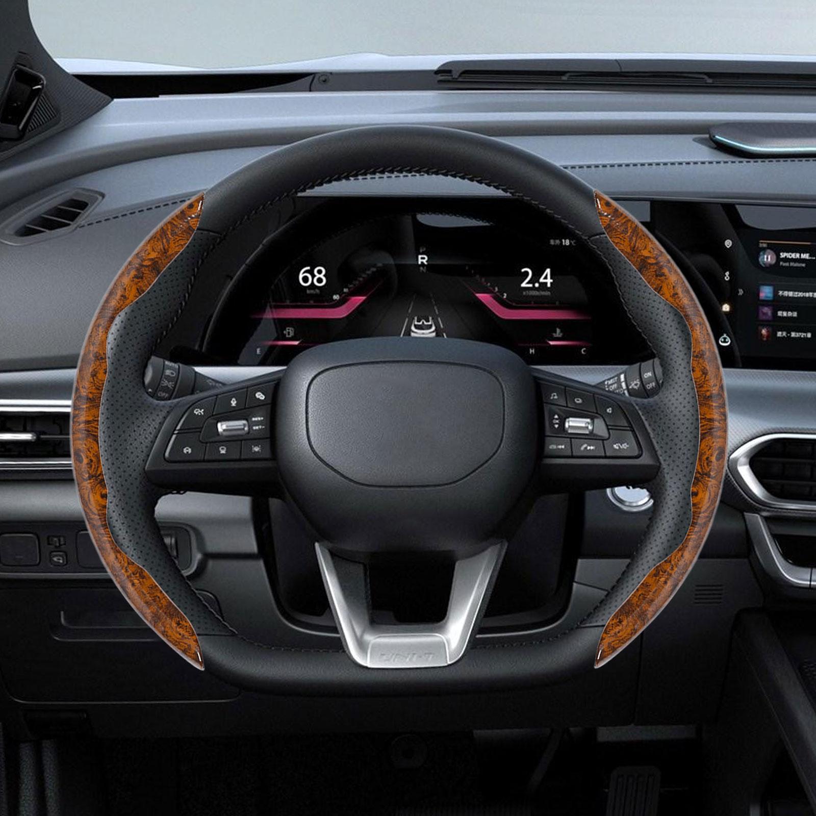 2 Pieces Car Steering Wheel Covers Durable Smooth Auto Interior Accessories brown