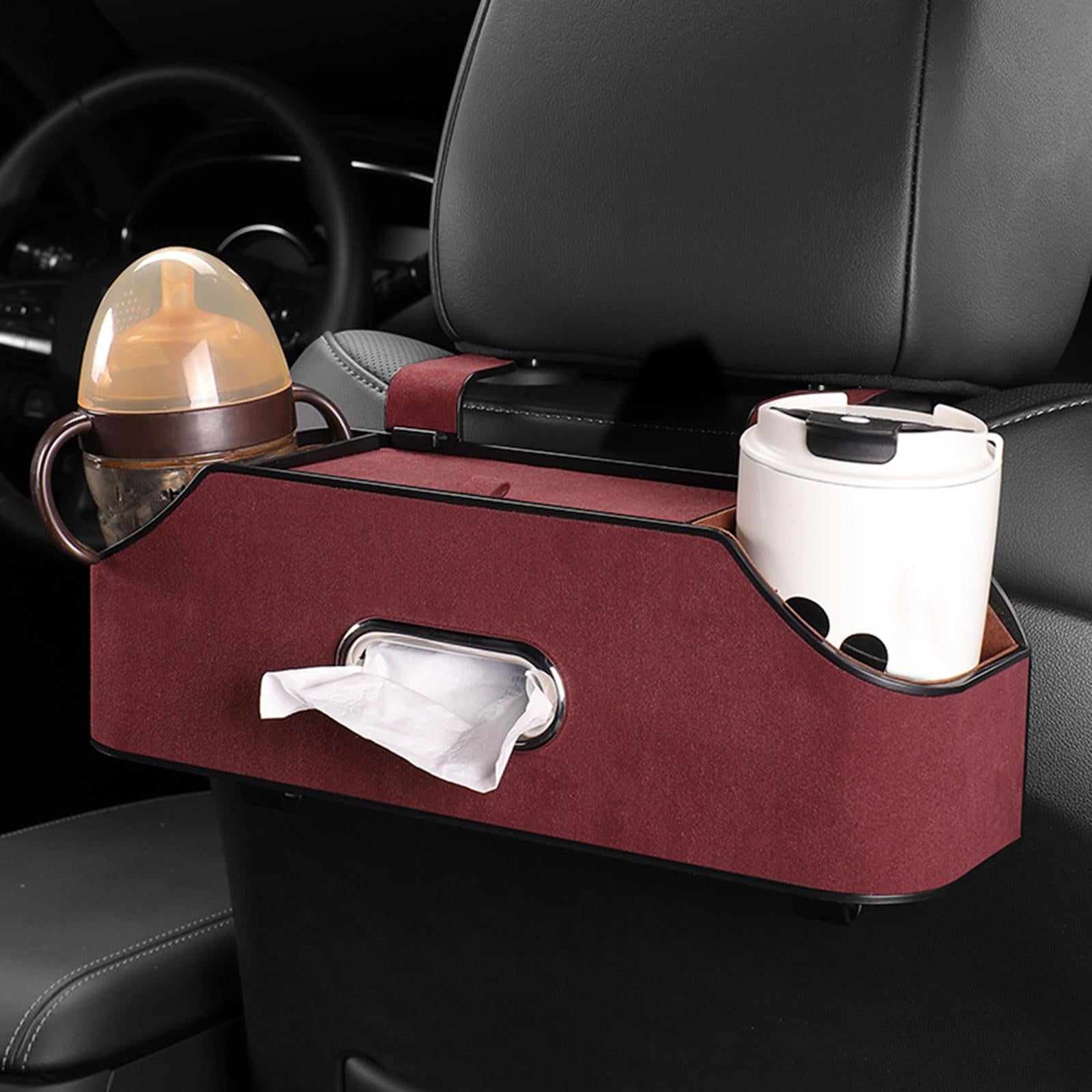 Car Headrest Organizer with 2 Drink Cup Holder for Travel Baby Toddlers Red