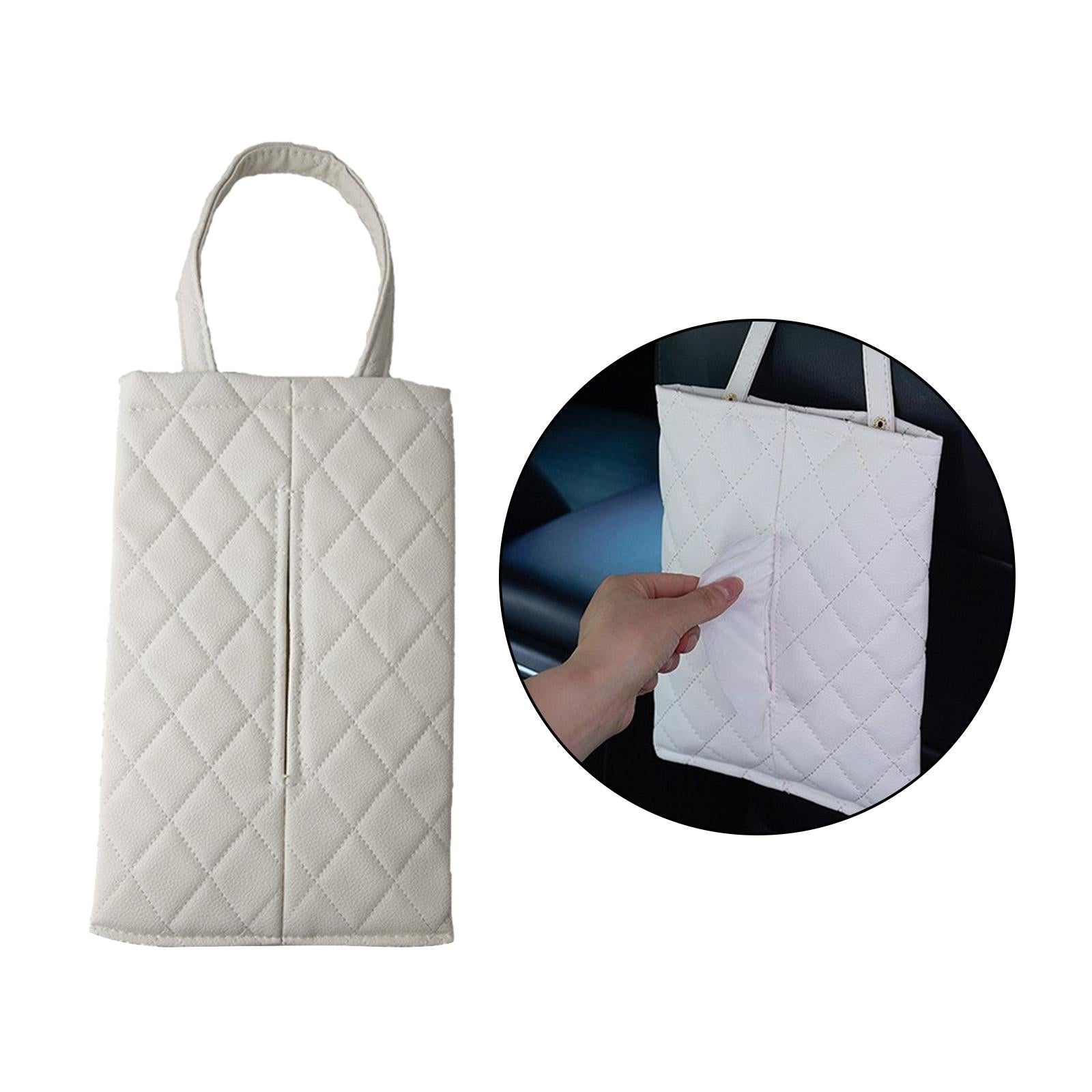 Car Seat Tissue Bag Portable Paper Towel Cover for Outdoor Desk Kitchen white