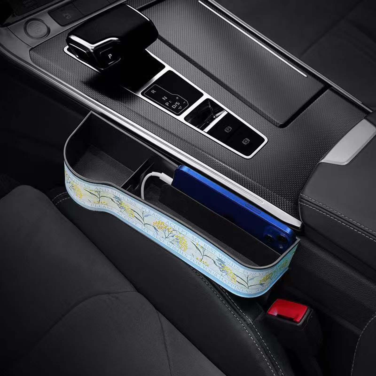 Car Front Seat Slit Storage Box with Bottle Organizer Durable Multifunctional Passenger Seat